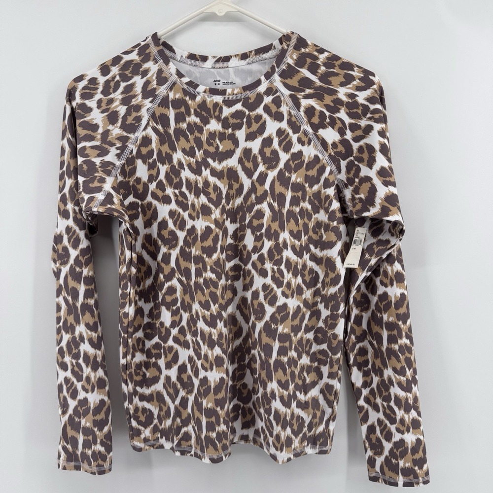 Aerie Long Sleeve T-Shirt Women's M Brown Leopard Print Yoga Moisture Wicking